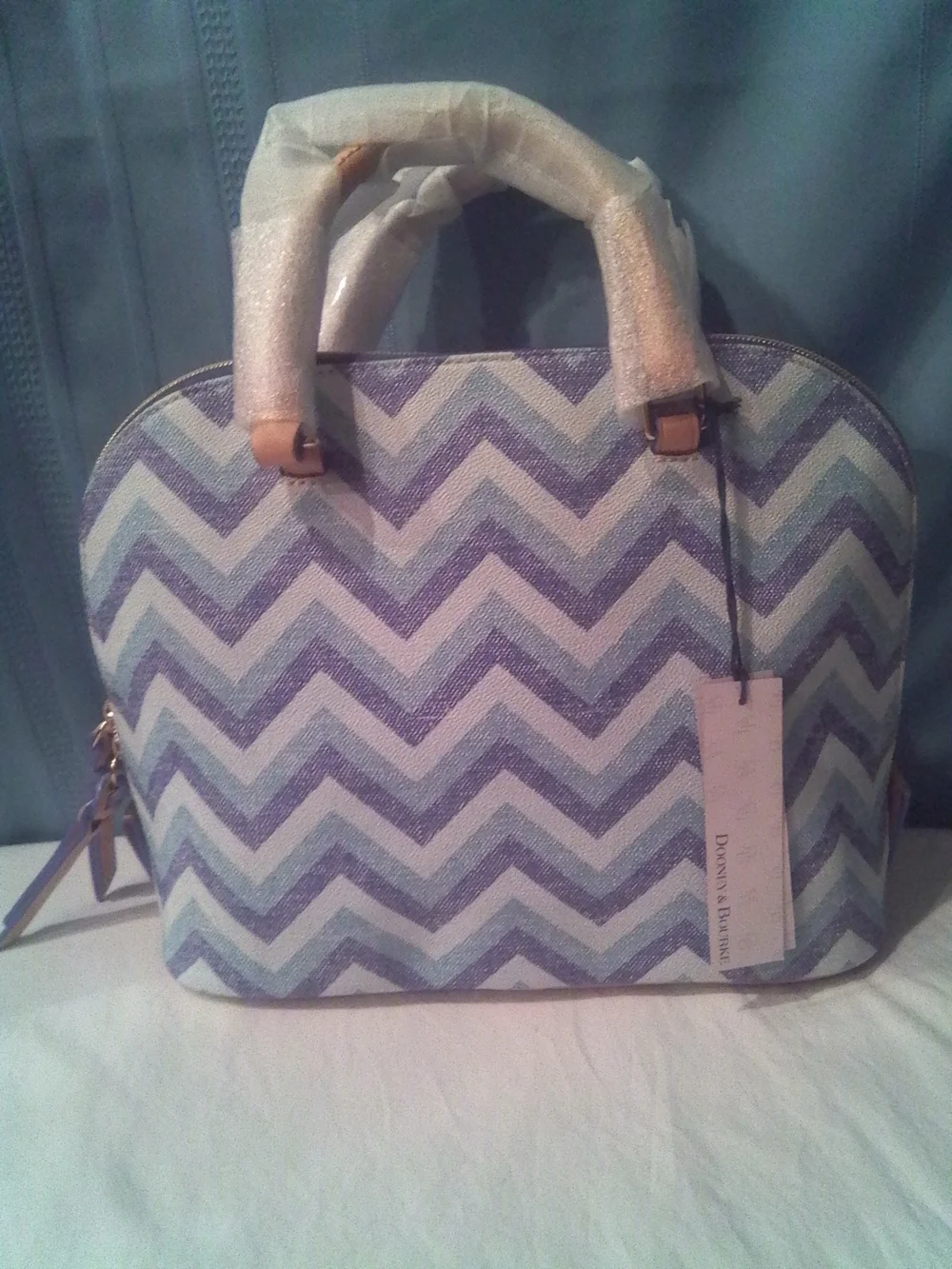 Dooney & Bourke Rare New Blue and White Chevron Satchel